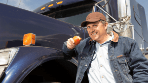 Truck driver with an apple